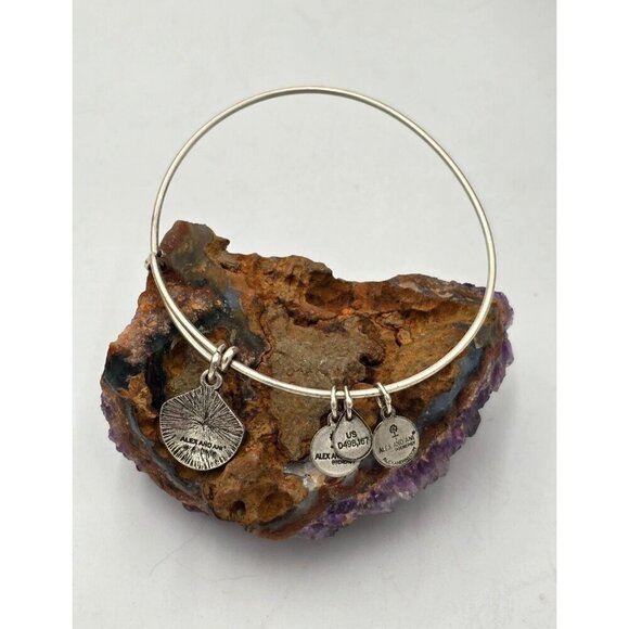 Alex and Ani Silver Tone Shell Charm Bangle Bracelet Designer Jewelry - Picture 4 of 4